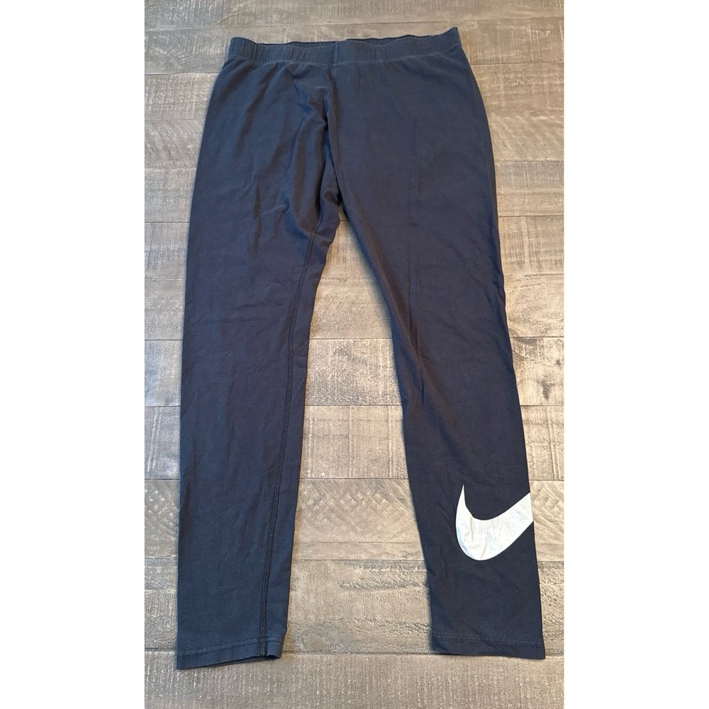 Nike Women's Black Silver Swoosh Logo Cotton Leggings Size Large
